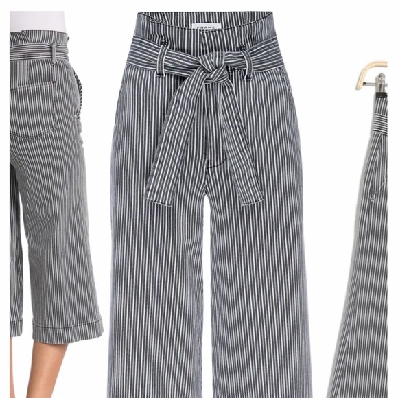 Frame | Stripped Belted Culottes New With Tags NWT Size 25 Wide Leg Style - Picture 10 of 12